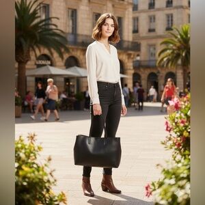 Banana Republic Leather & Calf Hair Tote Bag - Black